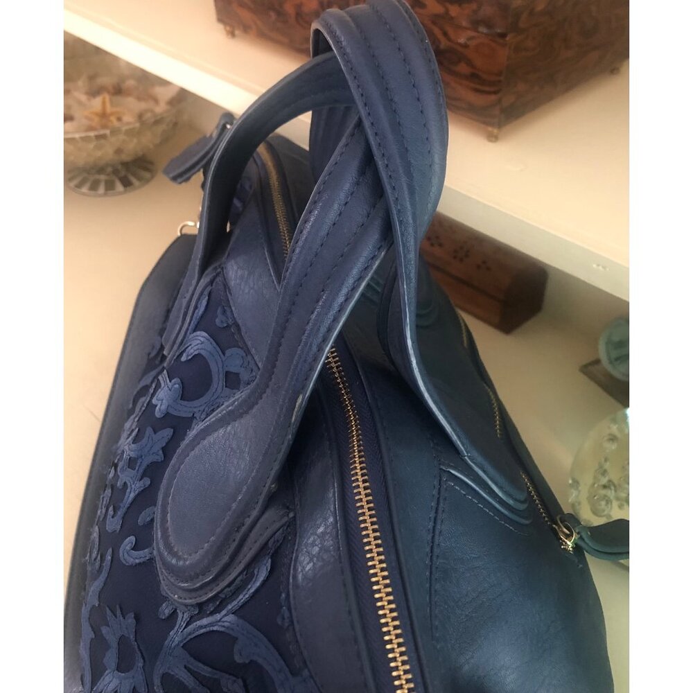 Blue Vachetta Scroll Leather & Lace Satchel Tote Bag - Picture 5 of 14